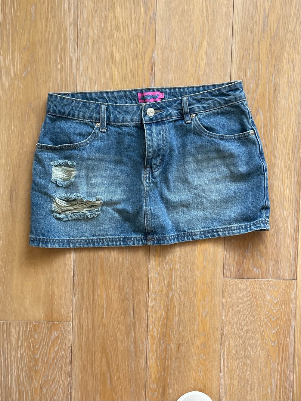 Edikted Distressed Denim Mini Skirt - Blue